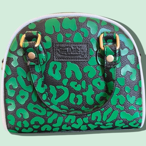 Authentic Von Dutch Lime Cheetah Bowling Bag Crossbody Purse Y2K Retro Vibe - Picture 3 of 14